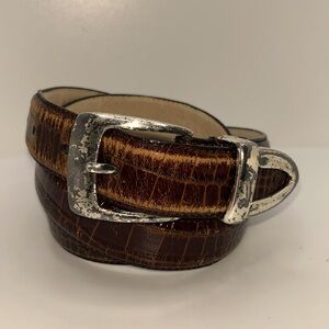 SILPADA DESIGNS Size 38 Italian Genuine Leather belt Croc pattern silver buckle